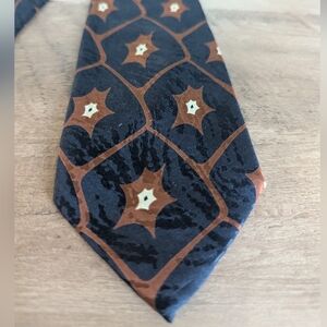 Giorgio Armani Black Tie with Brown Geometric Motif